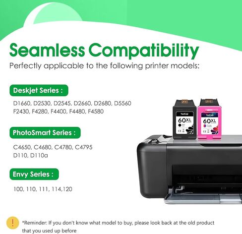 60XL Ink Cartridges Combo Pack Color and Black Compatible for HP Ink 60 60XL Work for PhotoSmart D110 C4780 C4680 C4795；Deskjet D2680 F2430 F4210 F4440 D2530 D2545 ；Envy 100 110 120 Printers 2Pack in Saudi Arabia
