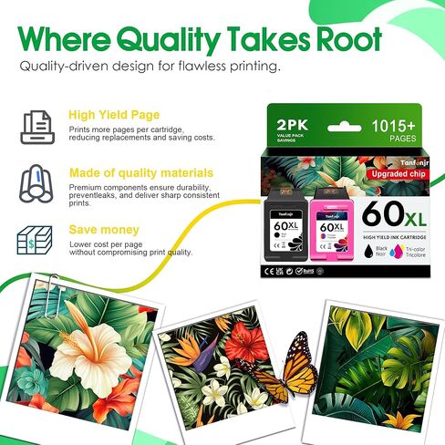 60XL Ink Cartridges Combo Pack Color and Black Compatible for HP Ink 60 60XL Work for PhotoSmart D110 C4780 C4680 C4795；Deskjet D2680 F2430 F4210 F4440 D2530 D2545 ；Envy 100 110 120 Printers 2Pack in Saudi Arabia