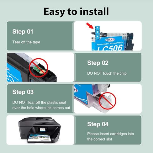 LC506 Ink Cartridges Replacement for Brother LC506 Ink Cartridges High Yield LC506XL 506 XL work for Brother MFC-J4355DW MFC-J4555DW MFC-J4557DW MFC-J6560DW Printers (4 Pack Black Cyan Magenta Yellow) in Saudi Arabia