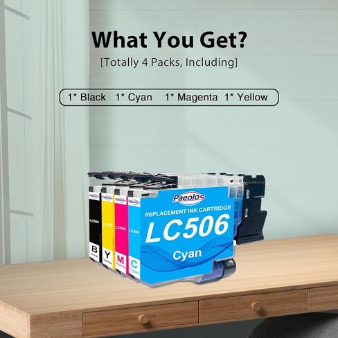 LC506 Ink Cartridges Replacement for Brother LC506 Ink Cartridges High Yield LC506XL 506 XL work for Brother MFC-J4355DW MFC-J4555DW MFC-J4557DW MFC-J6560DW Printers (4 Pack Black Cyan Magenta Yellow) in Saudi Arabia