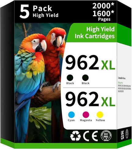 Caelum 962XL High Yield Ink Cartridge Replacement for Combo Pack HP 962 XL HP962 to Use with HP Officejet Pro 9010 9010e 9015 9015e 9018 9018e 9020 9022 9025e (5 Pack, Black Cyan Magenta Yellow) in Saudi Arabia