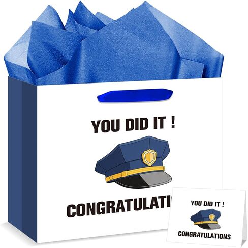 bigniuzi Police Gift Bag with Tissue Paper Greeting Card for Police Academy Graduation, Police Wrapping Paper for Police Officer Congratulation, Policeman Retirement Gift Wrap in Saudi Arabia