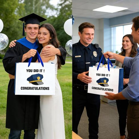 bigniuzi Police Gift Bag with Tissue Paper Greeting Card for Police Academy Graduation, Police Wrapping Paper for Police Officer Congratulation, Policeman Retirement Gift Wrap in Saudi Arabia