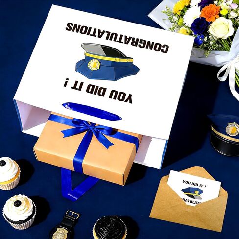 bigniuzi Police Gift Bag with Tissue Paper Greeting Card for Police Academy Graduation, Police Wrapping Paper for Police Officer Congratulation, Policeman Retirement Gift Wrap in Saudi Arabia