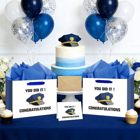 bigniuzi Police Gift Bag with Tissue Paper Greeting Card for Police Academy Graduation, Police Wrapping Paper for Police Officer Congratulation, Policeman Retirement Gift Wrap in Saudi Arabia