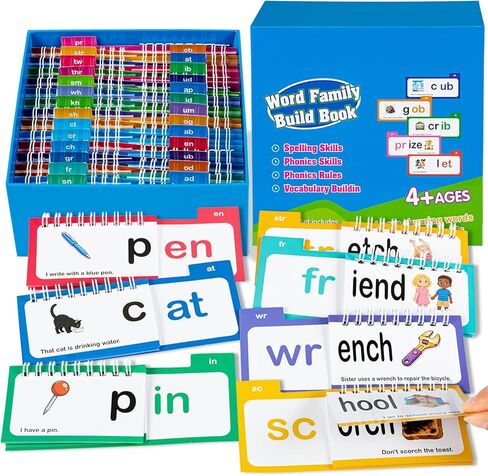 Alened Phonics Flash Cards, Learn to Read with 30 Read & Rhyme Flip Books & Build Word Family Book, Complete Sentences CVC Sight Words Games for K-1st Grade, Homeschool Classroom Must Haves (Ages3-8) in Saudi Arabia