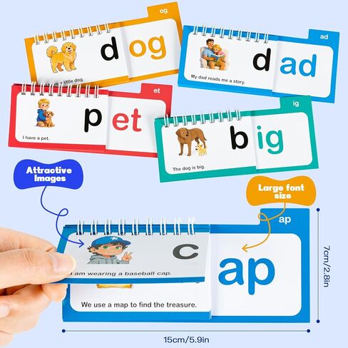 Alened Phonics Flash Cards, Learn to Read with 30 Read & Rhyme Flip Books & Build Word Family Book, Complete Sentences CVC Sight Words Games for K-1st Grade, Homeschool Classroom Must Haves (Ages3-8) in Saudi Arabia