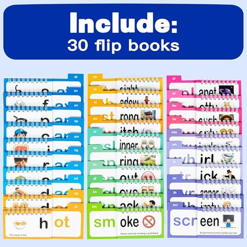 Alened Phonics Flash Cards, Learn to Read with 30 Read & Rhyme Flip Books & Build Word Family Book, Complete Sentences CVC Sight Words Games for K-1st Grade, Homeschool Classroom Must Haves (Ages3-8) in Saudi Arabia