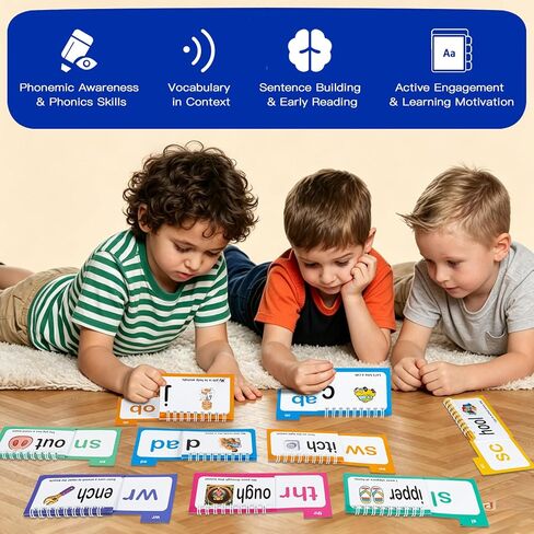 Alened Phonics Flash Cards, Learn to Read with 30 Read & Rhyme Flip Books & Build Word Family Book, Complete Sentences CVC Sight Words Games for K-1st Grade, Homeschool Classroom Must Haves (Ages3-8) in Saudi Arabia