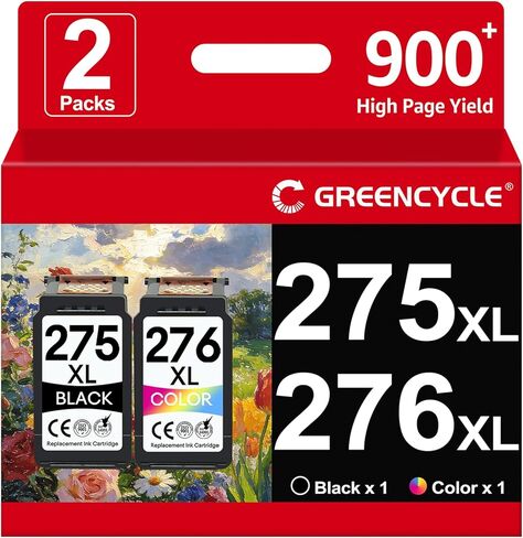 مجموعة خراطيش حبر 275XL 276XL بديلة لحبر Canon 275 و276 PG-275XL CL-276XL لطابعة PIXMA TS3522 TS3500 TS3520 TS3700 TS3722 TS3720 TR4720 TR4700 TR4722 (لون أسود، عبوتان) in Kuwait