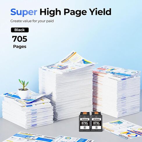 خراطيش الحبر الأسود 67XL لخرطوشة الحبر HP 67 المتوافقة مع خرطوشة الحبر الأسود HP 67XL تعمل لـ HP DeskJet 2855e 4255e 2827e 4227e 2755e 2700e 2700 2800e 2852e 4155e Envy 6055e 6452e 6455e (2 عبوة سوداء) in Kuwait