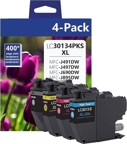 LC30134PKS High-Yield Color Ink Cartridges 4-Pack, Up to 400 Pages per Cartridge, Includes Black, Cyan, Magenta and Yellow - Replacement for Brother MFC-J491DW MFC-J497DW MFC-J895DW MFC-J690DW Printer in Saudi Arabia