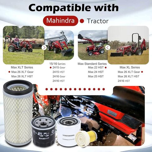 طقم فلتر صيانة الخدمة مناسب لـ Mahindra Max 24 25 26XL 22 28XL 26XLT 2415 2516 HST Gear Tractor يستبدل # MAM0117 35460501800 10382585000 31A6200317 مرشح هيدروليكي لزيت الهواء والوقود in Kuwait