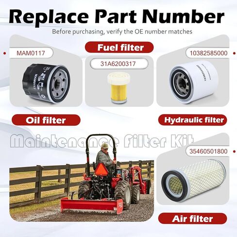 طقم فلتر صيانة الخدمة مناسب لـ Mahindra Max 24 25 26XL 22 28XL 26XLT 2415 2516 HST Gear Tractor يستبدل # MAM0117 35460501800 10382585000 31A6200317 مرشح هيدروليكي لزيت الهواء والوقود in Kuwait