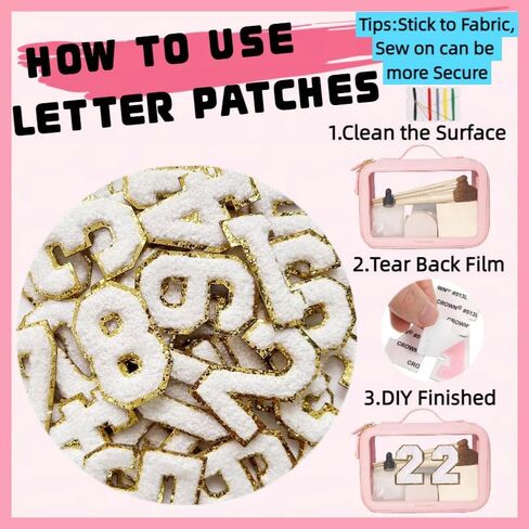 40 PCS White Chenille Number Self-Adhesive Patches, 0-9 Iron on Sewing on Adhesive Preppy Number Sticker Embroidered Patches Stick to Clothing Jeans Backpacks Hats Phone Case Water Bottle Notebook in Kuwait
