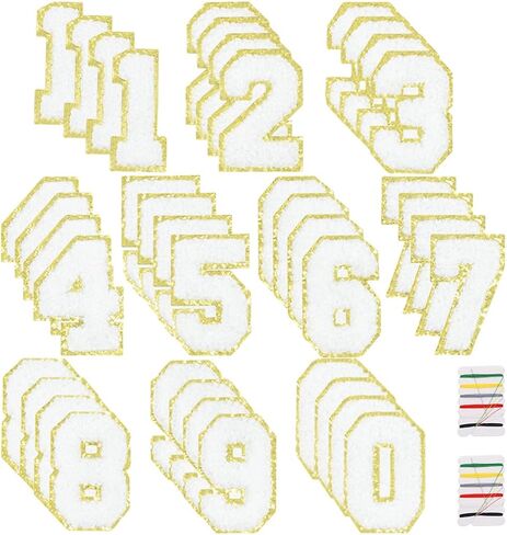 40 PCS White Chenille Number Self-Adhesive Patches, 0-9 Iron on Sewing on Adhesive Preppy Number Sticker Embroidered Patches Stick to Clothing Jeans Backpacks Hats Phone Case Water Bottle Notebook in Kuwait