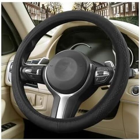 Elastic Stretch Car Steering Wheel Cover, 14.5-15" Anti-Slip Soft Leather Embossed Steering Wheel Protector, Sporty Auto Interior Protection Accessories, Universal for Vehicles (Style 2) in Saudi Arabia