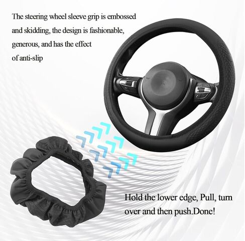 Elastic Stretch Car Steering Wheel Cover, 14.5-15" Anti-Slip Soft Leather Embossed Steering Wheel Protector, Sporty Auto Interior Protection Accessories, Universal for Vehicles (Style 2) in Saudi Arabia