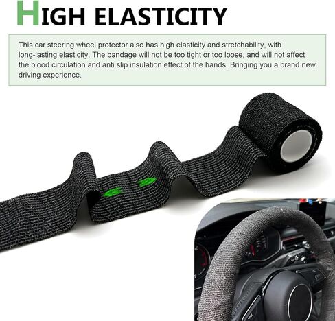 2 PCS Car Steering Wheel Cover Wrap Tape, Non-Slip Sweat-Absorbent Steering Wheel Strap Bandage, Breathable Vehicle Interior Accessories, Universal for Most Cars (Black) in Saudi Arabia