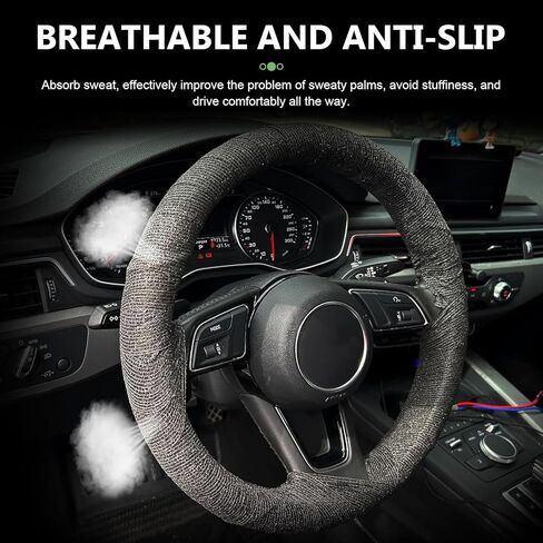 2 PCS Car Steering Wheel Cover Wrap Tape, Non-Slip Sweat-Absorbent Steering Wheel Strap Bandage, Breathable Vehicle Interior Accessories, Universal for Most Cars (Black) in Saudi Arabia