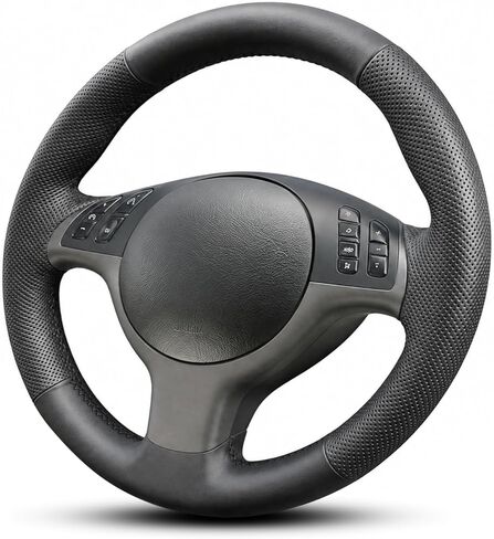 Hand Stitch Steering Wheel Cover | Heavy Duty Customized Fit for Fit for BMW E39 E46 Anti-Slip Perforated Leather Black in Saudi Arabia