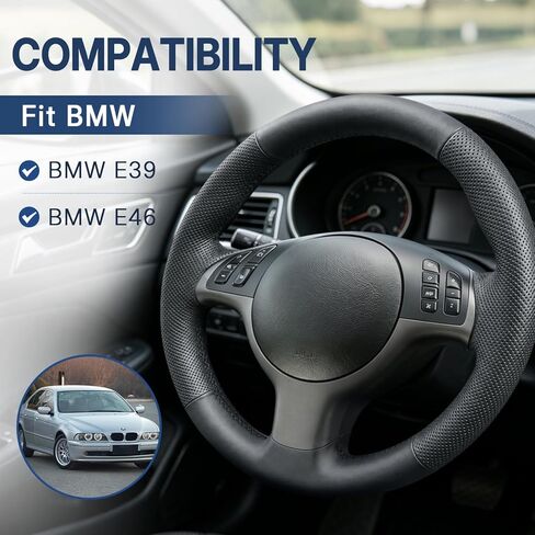 Hand Stitch Steering Wheel Cover | Heavy Duty Customized Fit for Fit for BMW E39 E46 Anti-Slip Perforated Leather Black in Saudi Arabia