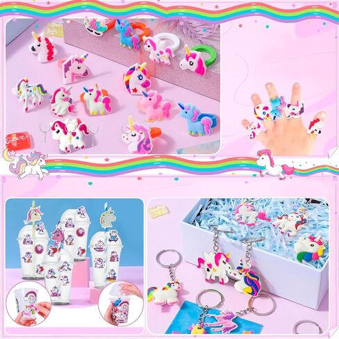 134pcs Unicorn Birthday Party Favors Set, Unicorns Goodie Bags Bracelet Stickers Keychain Stampers Rings etc for Unicorn Birthday Party Decorations in Saudi Arabia