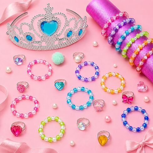 WHALEISLAND 130PCS Princess Birthday Party Decorations Favors, Including Goodie Bags, Crown, Magic Wand, Straws, Bubble Wands, Stickers, Cake Toppers, Tattoo, Jewelry Necklace Bracelet Rings for Girls in Saudi Arabia