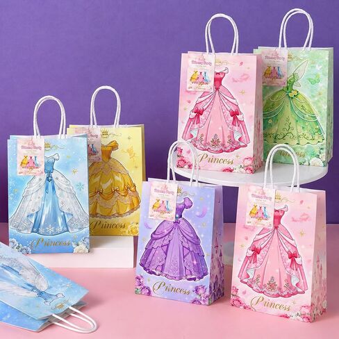 WHALEISLAND 130PCS Princess Birthday Party Decorations Favors, Including Goodie Bags, Crown, Magic Wand, Straws, Bubble Wands, Stickers, Cake Toppers, Tattoo, Jewelry Necklace Bracelet Rings for Girls in Saudi Arabia