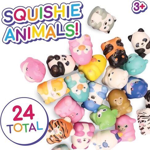 MindWare 24 Squishy Animals for Kids - Small Party Favor Toys for Mini Classroom Prizes, Pinata, and Birthday Gift Goodie Bag Stuffers in Kuwait