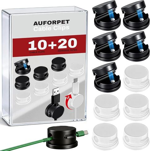 10Pack Magnetic Rotatable Cord Holder with Box, 360°Rotating Clips Cable Organizer for Nightstand, with No-Residue Strong Adhesive for Desk, Phone Cord for Home, Office, Car, Travel Accessories in Saudi Arabia