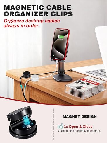 10Pack Magnetic Rotatable Cord Holder with Box, 360°Rotating Clips Cable Organizer for Nightstand, with No-Residue Strong Adhesive for Desk, Phone Cord for Home, Office, Car, Travel Accessories in Saudi Arabia