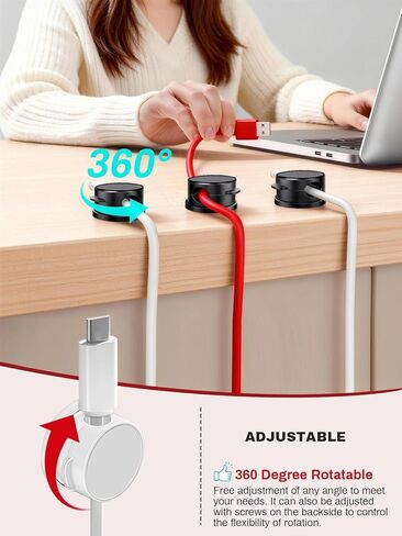10Pack Magnetic Rotatable Cord Holder with Box, 360°Rotating Clips Cable Organizer for Nightstand, with No-Residue Strong Adhesive for Desk, Phone Cord for Home, Office, Car, Travel Accessories in Saudi Arabia