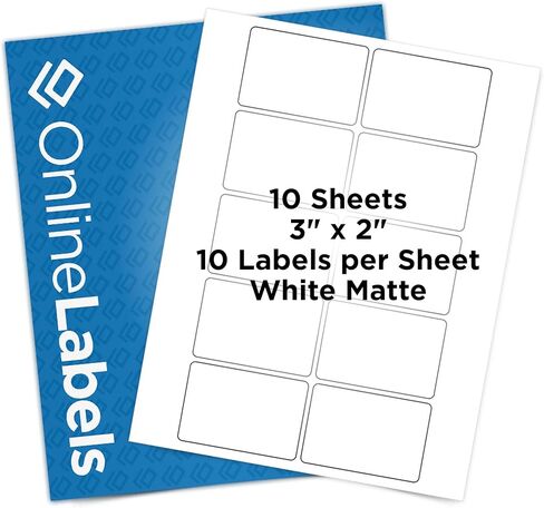 3 x 2 Rectangle Labels - Permanent, White Matte - Wax Melt, Soap, Address Labels - Pack of 100 Labels, 10 Sheets - Inkjet/Laser Printers - Online Labels in Saudi Arabia