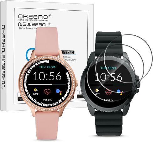 Orzero (3 Pack) Compatible for Fossil Gen 5E 42mm, Gen 5E 44mm Smartwatch Tempered Glass Screen Protector, 2.5D Arc Edges 9 Hardness High Definition Anti-Scratch Bubble-Free in Saudi Arabia