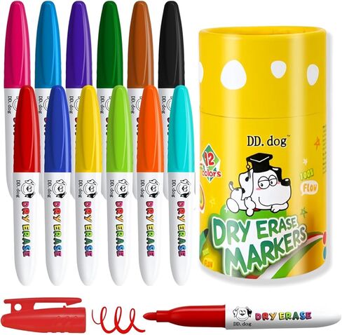 Colorful Mini Whiteboard Markers for Kids, 12 Non-Toxic Fine Tip Dry Erase Markers, Low-Odor Doodling & Drawing Pens, 3.8in Small Art Set for School & Home (12 Pack) in Saudi Arabia