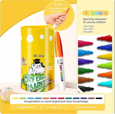 Colorful Mini Whiteboard Markers for Kids, 12 Non-Toxic Fine Tip Dry Erase Markers, Low-Odor Doodling & Drawing Pens, 3.8in Small Art Set for School & Home (12 Pack) in Saudi Arabia