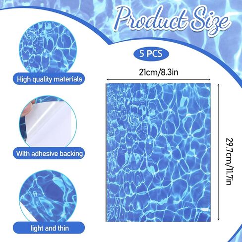5 Sheets Ripple Water Sticker, A4 Size Artificial Water Effect Paper for Diorama, Self-Adhesive Pvc Coated Paper Sheets for Miniature Lake River Scene Scenery DIY Supplies, 11.7x8.3 Inch Multicolor in Kuwait