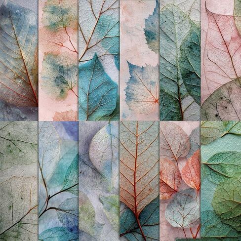 Konsait 24 Sheets Leaf Texture Origami Papers 6x6, Single Sided Leaves Decorative Cardstock Pattern Papers Plant Craft Paper Sheets for Card Making Scrapbook Supplies in Kuwait