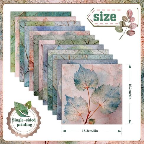 Konsait 24 Sheets Leaf Texture Origami Papers 6x6, Single Sided Leaves Decorative Cardstock Pattern Papers Plant Craft Paper Sheets for Card Making Scrapbook Supplies in Kuwait