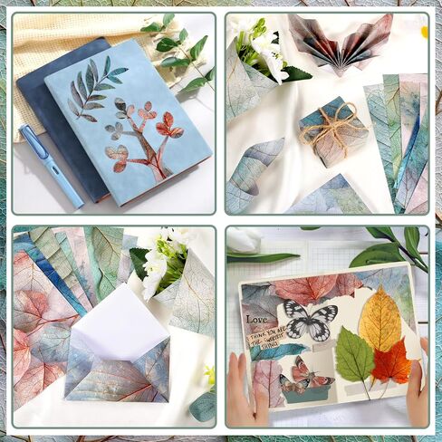Konsait 24 Sheets Leaf Texture Origami Papers 6x6, Single Sided Leaves Decorative Cardstock Pattern Papers Plant Craft Paper Sheets for Card Making Scrapbook Supplies in Kuwait