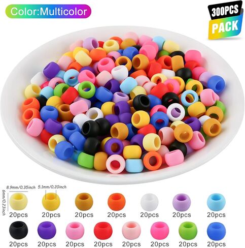 300Pcs 6 * 9mm Small Silicone Beads for Hair, Silicone Pony Beads with 5mm Large Hole for Hair Braiding DIY Decoration(Multicolor) in Saudi Arabia