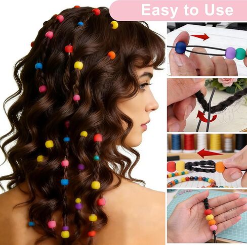 300Pcs 6 * 9mm Small Silicone Beads for Hair, Silicone Pony Beads with 5mm Large Hole for Hair Braiding DIY Decoration(Multicolor) in Saudi Arabia