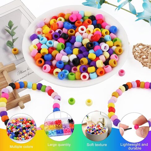 300Pcs 6 * 9mm Small Silicone Beads for Hair, Silicone Pony Beads with 5mm Large Hole for Hair Braiding DIY Decoration(Multicolor) in Saudi Arabia