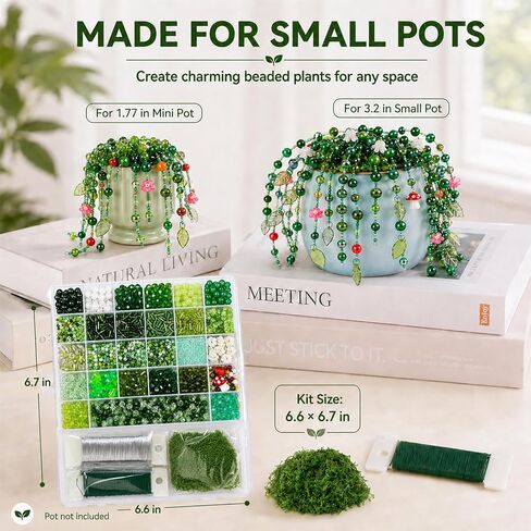 Scvotier Beaded Plant Kits with Wire and Beads, All-in-One Green Glass Beaded Plant DIY Craft Kit with Tools & Instructions - Create Your Own Hanging Green Decor, Relaxing Handmade Gift in Kuwait