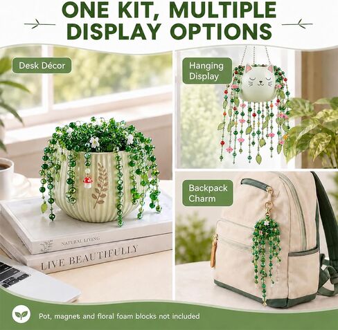 Scvotier Beaded Plant Kits with Wire and Beads, All-in-One Green Glass Beaded Plant DIY Craft Kit with Tools & Instructions - Create Your Own Hanging Green Decor, Relaxing Handmade Gift in Kuwait