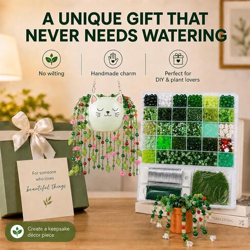 Scvotier Beaded Plant Kits with Wire and Beads, All-in-One Green Glass Beaded Plant DIY Craft Kit with Tools & Instructions - Create Your Own Hanging Green Decor, Relaxing Handmade Gift in Kuwait