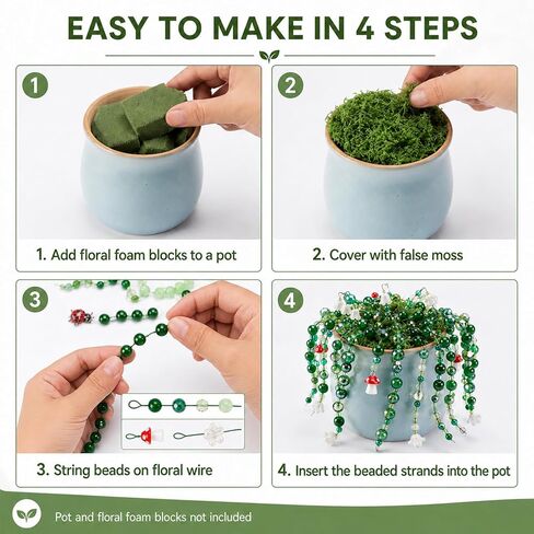 Scvotier Beaded Plant Kits with Wire and Beads, All-in-One Green Glass Beaded Plant DIY Craft Kit with Tools & Instructions - Create Your Own Hanging Green Decor, Relaxing Handmade Gift in Kuwait