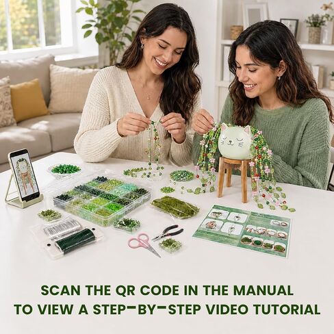 Scvotier Beaded Plant Kits with Wire and Beads, All-in-One Green Glass Beaded Plant DIY Craft Kit with Tools & Instructions - Create Your Own Hanging Green Decor, Relaxing Handmade Gift in Kuwait