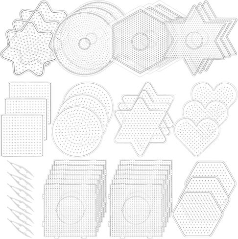 5mm Fuse Beads Pegboards, 45Pcs Melty Beads Peg Boards Large Clear Pegboards Kits with 6 Tweezers for Beading DIY Craft Projects (10 Different Shapes) in Kuwait